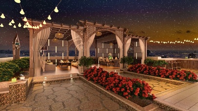 城市天台夜晚雪天休闲屋