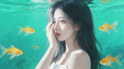 水下赏鱼女孩