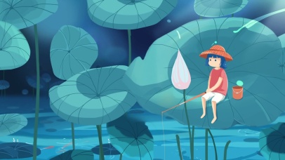 夏至节气钓鱼荷叶荷花夏季夏日