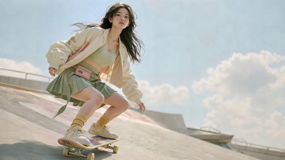 户外滑板清纯少女