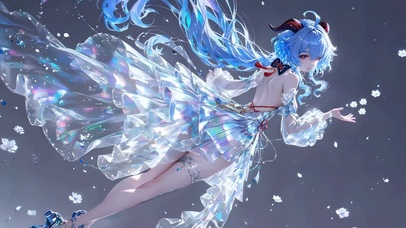 蓝发幻彩礼服少女