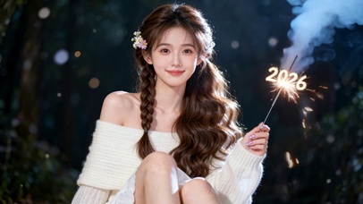 夜晚仙女棒清纯美少女