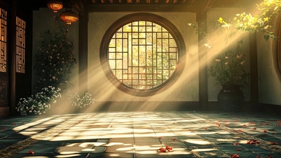 苏式庭院园林午后微光