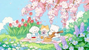 樱花树下的小熊野餐会