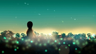 护眼绿色树丛女孩