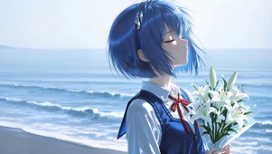 吹海风的少女