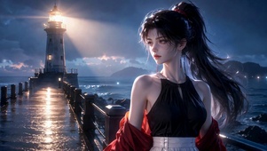 海边灯塔冷艳美少女