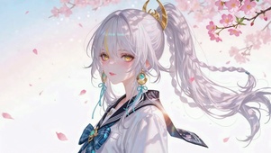 樱花下银发二次元美少女兹白