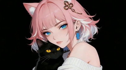 短发女孩和猫咪