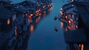 蓝调水乡古城两岸建筑