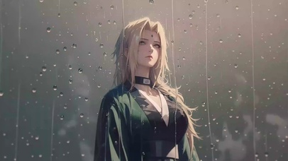 下雨天  凝视窗外的纲手女神！