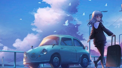 清新天空少女插画