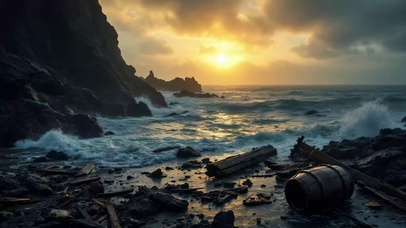 海边沉船风景