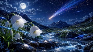 月夜流星溪流治愈风景