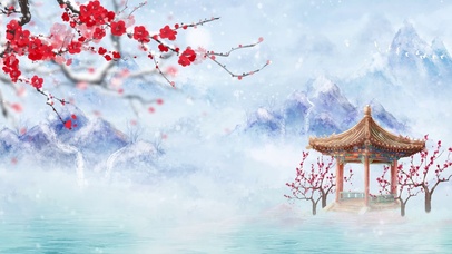 大气中国风湖边梅花雪景冬天唯美