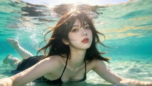 阳光下潜水女孩