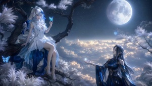 月夜云海蓝蝶美少女