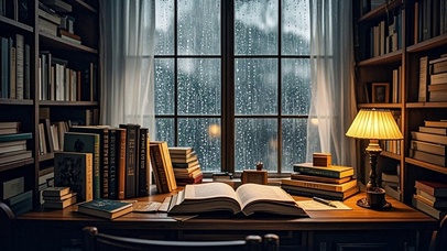 【雨景】雨中的书房