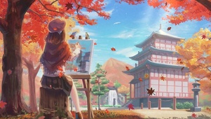 画秋天的女孩