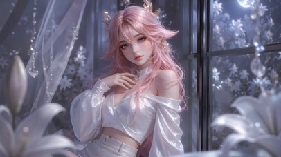 梦幻粉发美少女月下百合