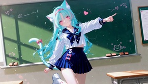 JK校园蓝发猫耳少女异环薄荷