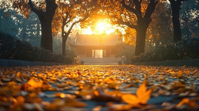 秋日阳光古风庭院