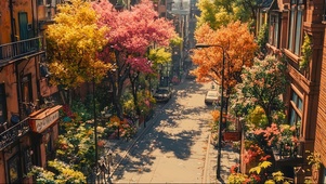 秋日绚烂城市午后阳光