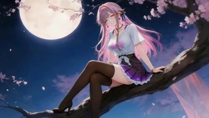 月光下可爱女孩
