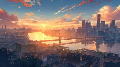 俯瞰黄昏城市天际线