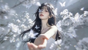 治愈鲜花蝴蝶女孩