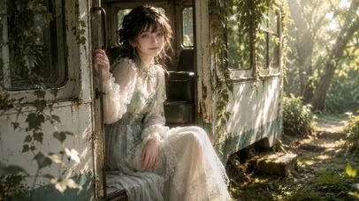 林间旧巴士清纯美少女