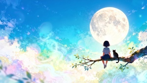 月下少女与猫