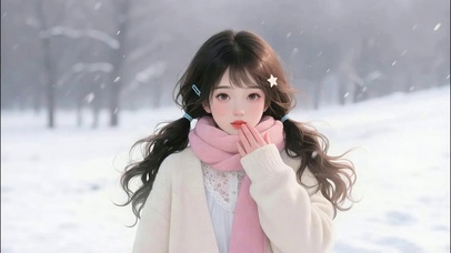 雪景长发女孩