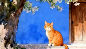 树下猫咪带鱼屏