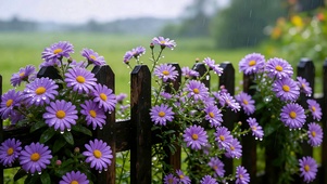 篱边紫色雏菊 雨声