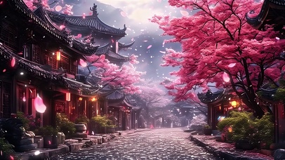 唯美古风樱花飘落