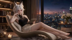 狐耳少女夜景闲憩
