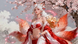 樱花古风九尾狐美少女
