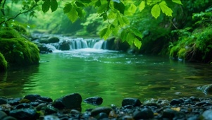 4K夏日绿色护眼山涧溪流