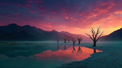 粉色晚霞静谧戈壁