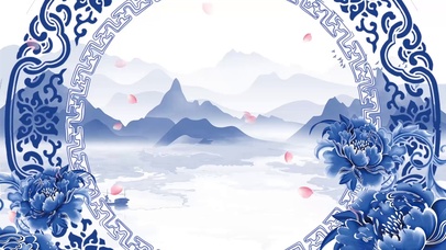 中国风水墨朗诵青花瓷宫廷飘落