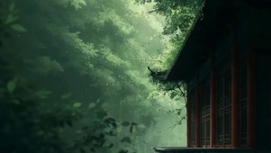 4K绿色 古建剪影  丛林辉映