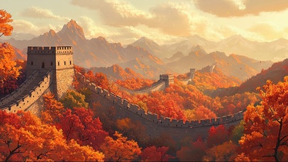 万里长城宏伟秋日风景