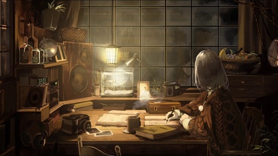 雨天学习的少女