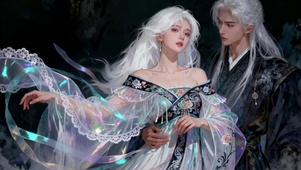 银发古风情侣的幻彩衣袂柔情时刻