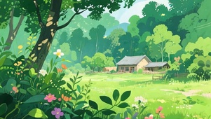 护眼绿景树木房屋