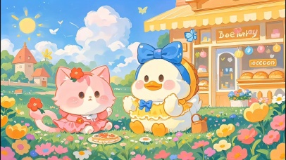 小清新猫猫鸭鸭一起看风景吃美食