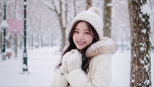 雪天美女