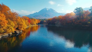 秋日富士山下河流