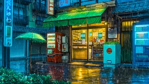 雨夜街边便利店